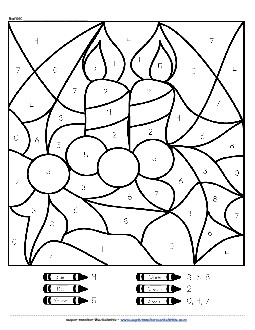 Color-By-Number Mystery Picture (Candle) Christmas Worksheet