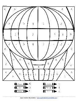 Color-by-Number - Hot Air Balloon Counting Worksheet