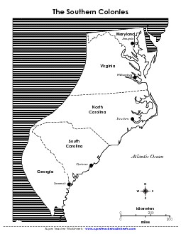 Map of the Southern Colonies Colonial America Worksheet