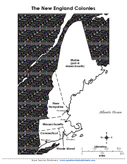 Map of New England Colonial America Worksheet