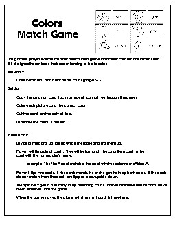 Colors - Memory Match Game Worksheet