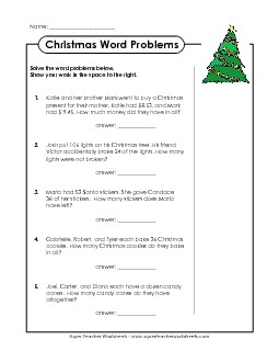 Christmas Add/Subtract Word Problems Worksheet