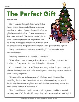 The Perfect Gift (Fiction Story) Christmas Worksheet