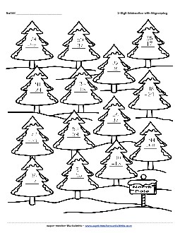 2-Digit Subtraction Christmas Trees (With Borrowing) Worksheet