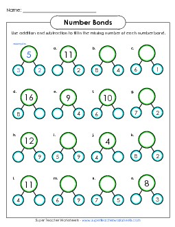 Number Bonds to 20 Worksheet 2 Number Families Worksheet