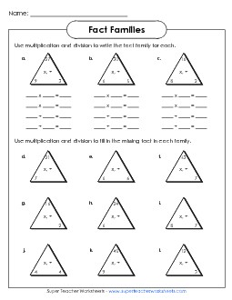 Fact Family Triangles (Up to 9s) Number Families Worksheet