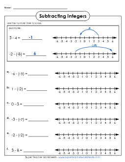 Subtracting Integers #2 Worksheet