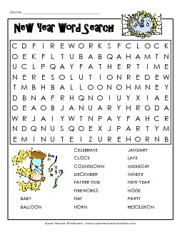 New Year Word Search Worksheet