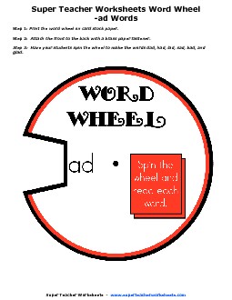 Word Wheel (-ad Words) Free Phonics Worksheet