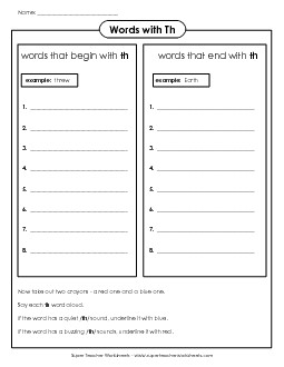 Brainstorm TH Words Phonics Words With Worksheet