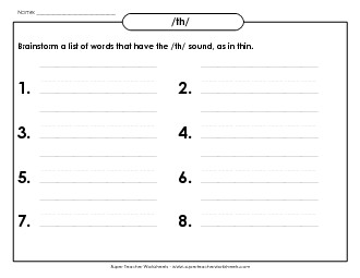 Brainstorm /th/ Words (Basic) Phonics Words With Worksheet