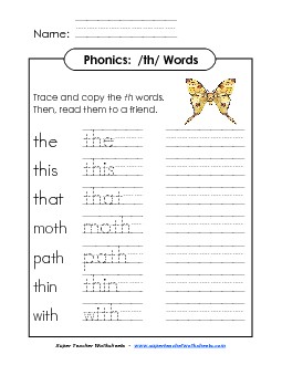 TH Say, Trace and Write Phonics Beginningsounds Worksheet