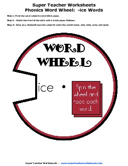 -ice Word Wheel Phonics Worksheet