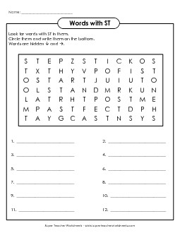 ST Word Search Phonics Words With Worksheet