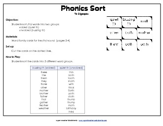 Phonics TH Sort Phonics Words With Worksheet