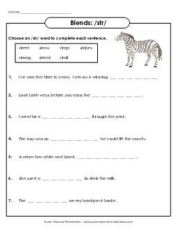 STR Sentences Free Phonics Words With Worksheet