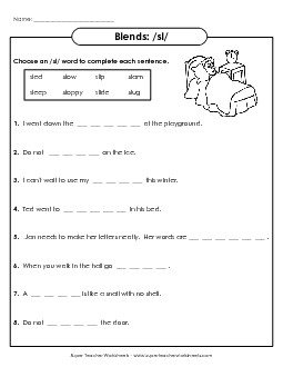 SL Sentences Free Phonics Words With Worksheet