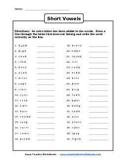 Short Vowel Mystery Words Phonics Worksheet