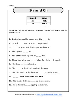 Sh - Ch Sentences Phonics Worksheet