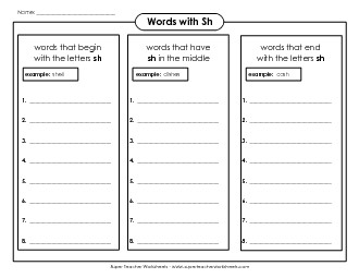 Brainstorm SH Words (Advanced) Phonics Words With Worksheet