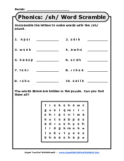 Word Scramble - /sh/ Phonics Worksheet