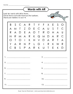 Word Search: /är/ Words Phonics Words With Worksheet