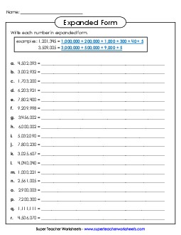 Expanded Form: Millions Place Value Worksheet