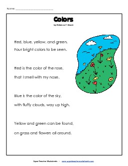 Colors 1st Grade Reading Comprehension Worksheet