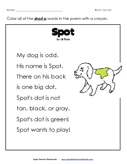 Phonics Poem: Spot Worksheet