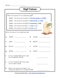 Underlined Digit (5-Digit) Place Value Worksheet