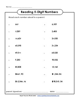 Read the Numbers: 5-Digit Place Value Worksheet