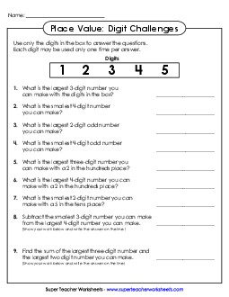 Digit Challenges Place Value Worksheet