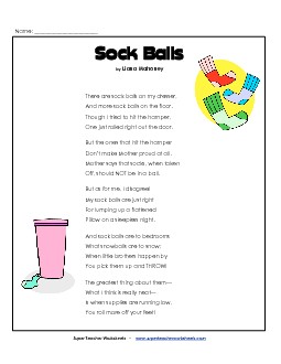 Sock Balls 3rd Grade Reading Comprehension Worksheet