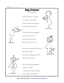 Say Cheese 3rd Grade Reading Comprehension Worksheet