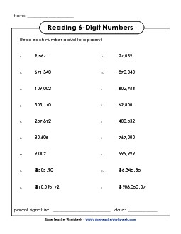 Read the Numbers: 6-Digit Place Value Worksheet