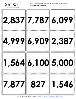 Ordering: Card Sort Game (4-Digit) Place Value Worksheet