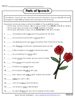 Parts of Speech: Nouns, Verbs, and Adjectives Worksheet