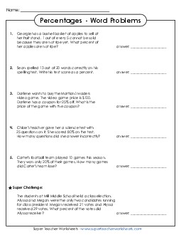 Percent Word Problems Percents Worksheet