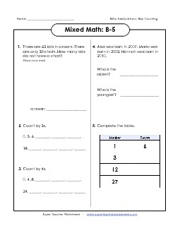 Mixed Math: B5 Word Problems Worksheet