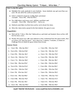 Game: I Have / Who Has Counting Money Worksheet