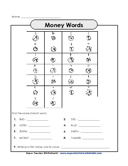 Money Words Game - 1 Counting Money Worksheet