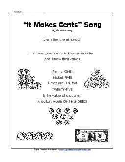 \'It Makes Cents\' Song Songs Worksheet