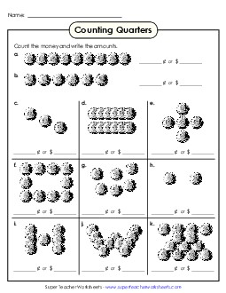 Counting Quarters 2 (Challenging) Counting Money Worksheet