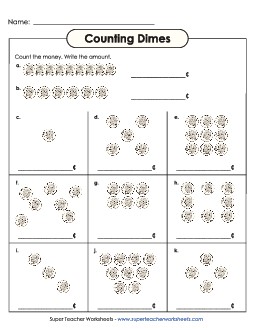 Counting Dimes 1 Counting Money Worksheet