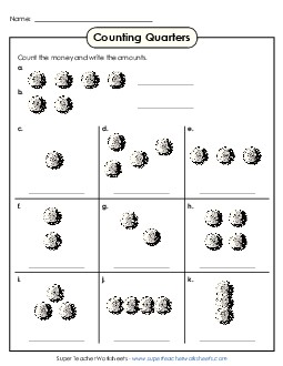 Counting Quarters 1 (Basic) Free Counting Money Worksheet