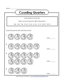 Counting Quarters 3 Counting Money Worksheet