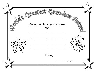 World\'s Greatest Grandma Award Mothers Day Worksheet