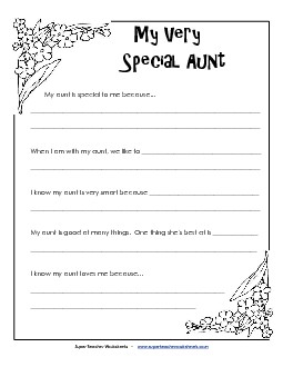 My Aunt is Special Mothers Day Worksheet