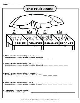 Fruit Stand Counting Money Worksheet