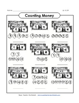 Counting Money up to $4 Worksheet